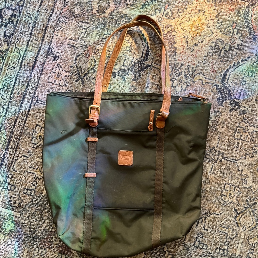 Classic Black Tote with Tan Leather Straps